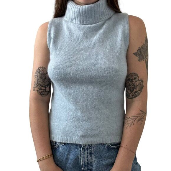 Vintage Y2K Light Blue Angora Blend Fluffy Fuzzy Soft Sweater Vest Petite S - Picture 4 of 7
